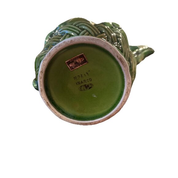 Inarco Retro Boho Green Pitcher, Vtg 6.5” Tall Good Condition 1970’s Fruit Motif - Picture 5 of 5